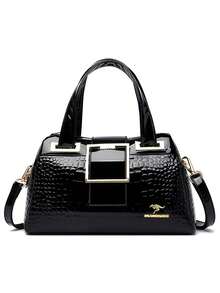 2 Layer Large Capacity Tote Bag Luxury Handbags Women Bags Designer Crocodile Pattern Ladies Boston Shoulder Bag High Quality - Black - View 4