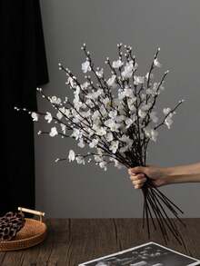 MEHELANY 8/4/1pc Artificial Flowers White Plum Blossom 21.27 Inch Spring And Summer Home Decor Fake Flowers Winter Sweet Long Stem Plastic Flowers For Home Room Decor Supplies, DIY Arrangement, Centerpiece Hotel Office Wedding Party Garden Decor