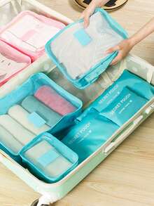 6-częściowy zestaw wodoodpornych organizerów podróżnych z motywem kwiatowym, przenośne kostki do pakowania ubrań z zamkiem błyskawicznym, odpowiednie do walizki, akademika, prosty styl (różne nadruki i litery) - Wielokolorowe - Zobacz 2