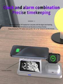 15W Multi-Function Fast Wireless Charger, Supports Wireless Charging For Phones, Clocks, Alarms, Watches (Compatible With Watch SE/6/5/4/3/2 Only, Other Watches Not Supported), Earphones (Only Original Apple 2/ Pro Supported, Replicas Not Supported) Home Decor Room Decor