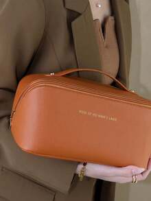 1个女士奢华化妆包，防水PU皮革化妆品收纳包，大容量便携旅行洗漱包，化妆袋，珠宝收纳包，唇彩收纳袋，指甲油袋，化妆盒，方便携带 - 彩色 - 查看 17