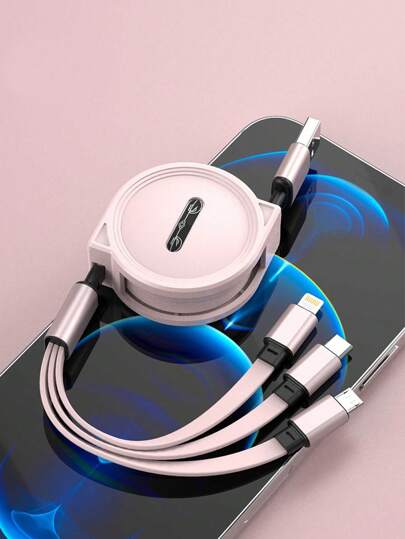 3-In-1 1m Fast Charging Charger Cable & Retractable One Tow Three Cable, Tpe Charging Data Line, Compatible With Mainstream Brands Such As Vivo/OPPO, And Integrated With IOS/Android/Type-C Interfaces Nan