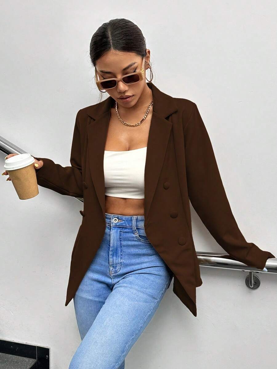 A&DD MODA, REF: 173 Women's Blazer Elegant Fitted Modern Social Formal Casual Sophisticated Tailoring Premium Fabric Versatile Comfortable Work Style Party Everyday Classic Perfect Cut Refined Look Contemporary Look Blogger Charming Quality Superior Finish ✨ - 巧克力棕 - 查看 1