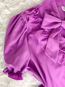 SHORT SLEEVE PUFFED DRESS TOP WITH RUFFLE AND BOW, WOMEN'S FASHION - Mauve Purple - View 3