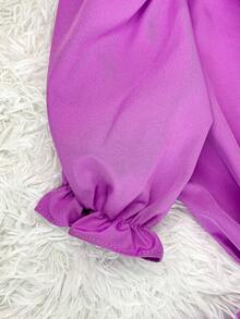 SHORT SLEEVE PUFFED DRESS TOP WITH RUFFLE AND BOW, WOMEN'S FASHION - Mauve Purple - View 7