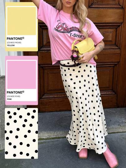 Falda larga elegante con lunares estilo francés para mujeres