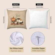 1pc Autumn Leaf Cat Sleeping Pillow Case, Single-Sided Printed Peach Velvet Material, 45*45/50*50/40*40CM Cushion Cover Suitable For Modern Minimalist Sofa, Living Room Decor, Gift - Multicolor - View 8