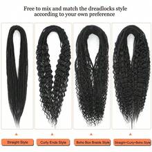24 Inch 30 Strands Dreadlock Extensions Sets,3 In 1 Mixed Synthetic Dreads Extensions, Black Straight&Curly&Boho Handmade Dreads Hippie Style Dreadlocks For Woman - Multicolor - View 6