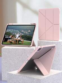 适用于 iPad A16 2025、Air 11/13m3 2025、Mini 7 A17、Pro 2024、Air 11/13 M2 2024、Pro 11/13 M4 2024、Pro 12.9、7/8/9 代、10.2、10.9、Air 4/5 10.9、Pro 11、4/5/6 代、Mini 6 的六折硅胶 PMMA 平板电脑保护套，PU 皮革翻盖保护套配件，粉色 - 粉色 - 查看 2