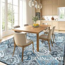 Machine Washable Rugs, Vintage Floral Throw Rugs, Farmhouse Indoor Floor Mat, Easy To Clean, Soft, Non-Slip Low Pile Accent Rug For Living Room, Bedroom, Dining Room, Kitchen - Xám xanh - Xem 2