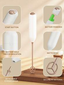 Handheld Electric Milk Frother | Battery Powered (2 AA Not Included), Adjustable Foam Maker For Coffee, Latte, Matcha, Hot Chocolate & Baby Formula, Portable Drink Mixer Stirrer, Beige, Kitchen Gift - Multicolor - View 5