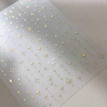 1pc Golden And Silvery Star Nail Stickers, Shining Starry Sky, Holiday Gifts - 金色 - 查看 2