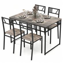 GOFLAME 5 Piece Dining Table Set, Industrial-Style Kitchen Table & 4 Chairs With Wood Like Tabletop & Metal Frame, Rectangular Table & Chair Set For Kitchen, Dining Room & Small Spaces - Black - View 1