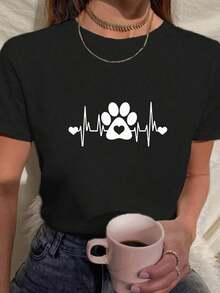 Camiseta Feminina Babylook T shirt batimentos pata pet gato cachorro 100% Algodão Várias Cores - Preto - Visão 1