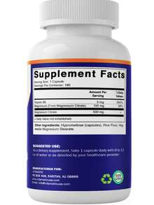 Vitamatic Magnesium Citrate With Vitamin B6 - 500mg Per Serving - 180 Capsules - 無味 - 查看 8