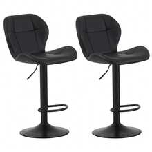 Mcc Direct Set Of 2 Bar Stools, Height Adjustable Swivel Barstools, Counter Stools With Backrest, Faux Leather Seat, Footrest And Metal Base For Home, Kitchen And Restauran - Stella - Black - View 2