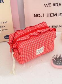 Juego de bolsas organizadoras de gran capacidad para el hogar con cremallera, bolsa de tocador portátil y con asa, bolsa de almacenamiento de cosméticos con diseño acolchado y de cuadrícula clásica en color rojo, bolsa cuadrada pequeña para almacenar toallas sanitarias, bolsa de maquillaje multifuncional para el hogar con asa, regalos para el Día de San Valentín, Navidad, Acción de Gracias, suministros para damas de honor y bodas