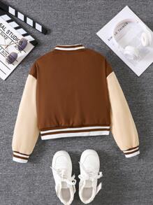 Tween Girl City Style Fitted Short Zip-Up Jacket, Long Sleeve - Brown - View 2