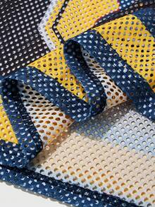 INFLATION 男式镂空网眼数字印花V领短袖针织短款上衣T恤 - 彩色 - 查看 6