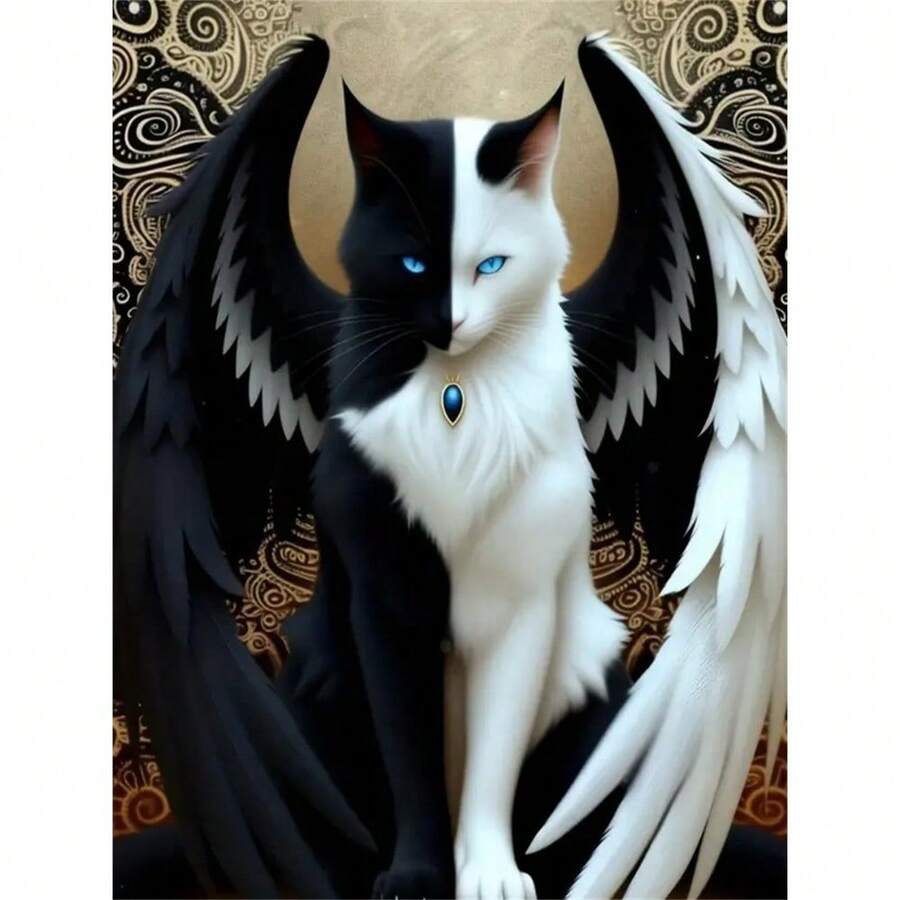 A Cat With Wings 5D DIY Diamond Flower Painting Kit ,Handmade Diamond Embroidery Artworks For Living Room, Bedroom, And Home Decoration - Complete Diamond Tool Kit - 彩色 - 查看 1