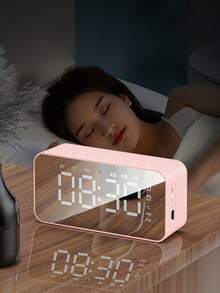 Espejo LED de escritorio, reloj despertador digital, altavoz inalámbrico Bluetooth, altavoz estéreo para teléfono, decoración del hogar