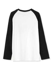 日式圆领宽松插肩袖女式T恤，春秋季 - 白色 - 查看 7