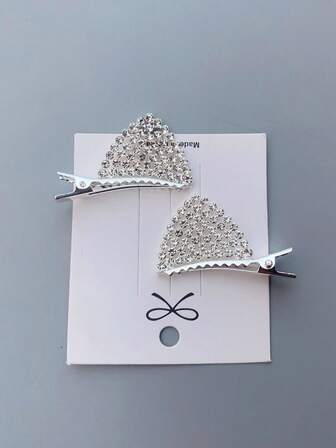 2个水钻猫耳发夹，可爱女士发夹，时尚发饰，适合返校、万圣节装饰、节日、派对等场合，可作爪夹、发爪、发卡、发夹、猫耳发夹，打造派对造型