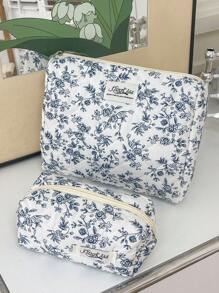 1 件/套 韩式黑色碎花系带装饰可爱化妆包化妆包套装大号便携式收纳袋化妆包护肤包多功能收纳化妆品、护肤品、护手霜、防晒霜、指甲油、珠宝、耳机、小物件婚礼伴娘礼物生日礼物送给姐妹、爱人和朋友的礼物情人节礼物化妆包化妆包化妆盒旅行必需品邮轮必需品通勤必需品