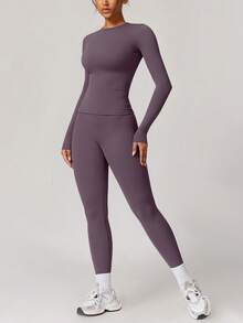 NcmRyu 1套女士弹力提拉塑身性感长袖和长裤运动服 - 紫色 - 查看 7