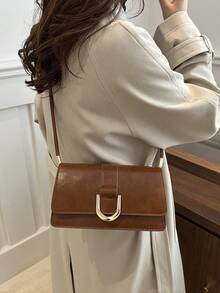 Retro Solid Colored Square Shoulder Bag All Matching Flap Armpit Purse Women's Simplest Armpit Bag, New Year's Ideal Gift, Women's Fashion Business Casual Bag, Office, Business And Work Perfect - Brown - View 7