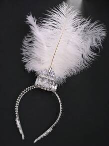1 Stück Silber-Weiß Feder Strass Ball Tiara, geeignet für Bälle oder Aufführungen als Kopfschmuck für Frauen, übertrieben eleganter, exotischer Kronenstil, Haarzubehör, Haarstyling-Tools, Schönheitszubehör, Locken-Accessoires für Frauen, Herbst, Reisen, Frauenzubehör, Haraccessoires, Herbst, Frauenharaccessoires, Haarstyling-Tools, Haraccessoires, Zubehör, Schönheitszubehör, Geschenke, Reisen, Geschenke für Frauen, Stocking Stuffers