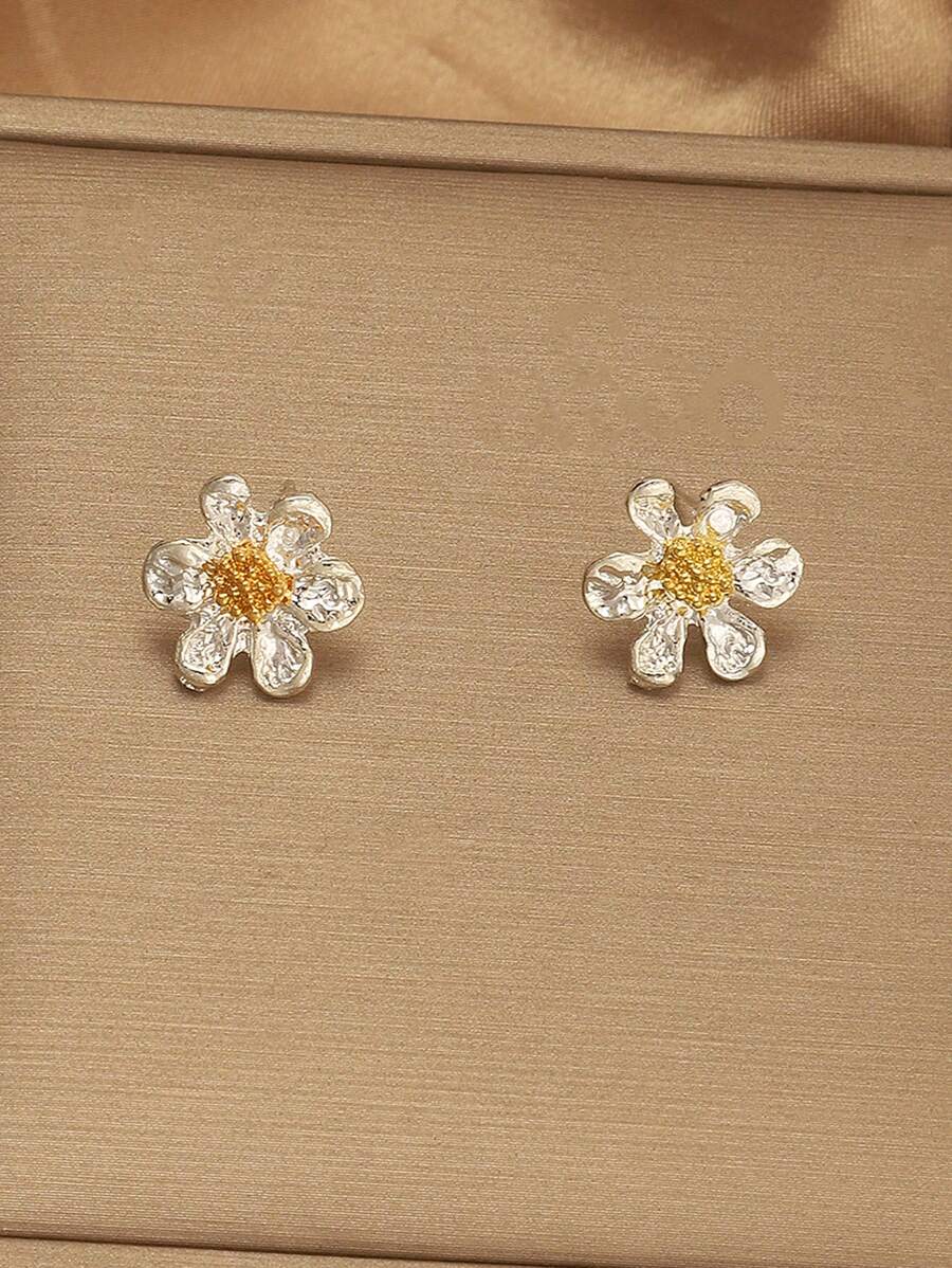 1 件复古优雅雏菊耳夹耳环，配饰 - W - 查看 1