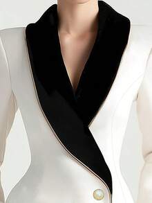 Elegante chaqueta de traje con solapa asimétrica y bloques de color - Blanco - Ver 3