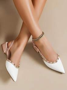 Women's New Rivet Pointed Toe Sandals, Stylish Design - White - View 3