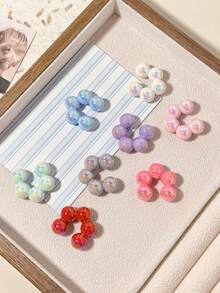 10 件/套时尚跨境彩虹色 C 形编织新月心形星星串珠夹式耳环，彩色亚克力简约优雅耳环套装 - style 1 - 查看 9