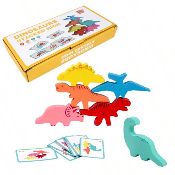 Juego educativo de apilamiento de dinosaurios de escritorio divertido para niños, juego interactivo de apilamiento de bloques de equilibrio alto de escritorio
