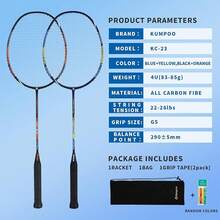 KUMPOO Raqueta Badminton Profesional, Raqueta de Bádminton Ligera Hecha de Fibra de Carbón, Juego de Raqueta de Bádminton con Cinta para Empuñadura y Bolsa de Cubierta, KC Raqueta Badminton - KC-23-negro naranja - Ver 8