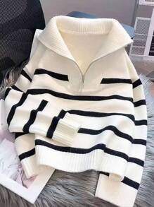 Nouveau pull femme à col rond rayé pour l'automne/hiver, un design simple et tendance, top à manches longues