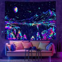 Local Shipping 2025 New   Black And White Tapestry Starry Night Mountain Tapestries For Bedroom Aesthetic Moon And Stars Tapastry's Wall Hanging Dark Nature Forest Wall Tapestry For Living Room Dorm (48'' * 36'') - 黑暗的 - 查看 10