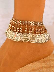 1pc Boho Style Plus Size Vintage Coin Decor Anklet, Suitable For Beach Vacation Wear - Gold - View 2