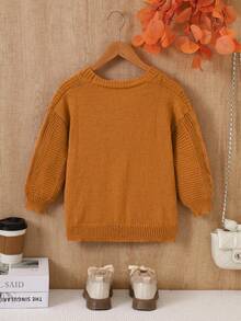 Chaqueta tipo cárdigan con textura de punto estilo retro para niña, para el otoño - Marrón - Ver 2