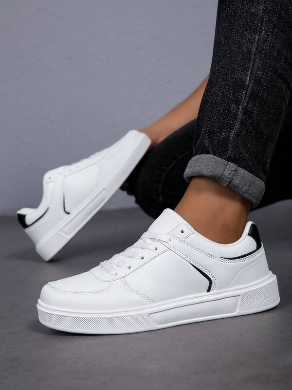 Spring New Men's Casual Color Block Sneakers, Lightweight Comfortable Versatile Fashion Skate Shoes