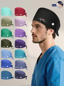 1 buah Topi Kerja Dokter Gigi Bordir, Unisex, Cocok untuk Panti Jompo, Salon Kecantikan, Topi Elastis yang Dapat Dicuci dengan Kancing, Sepanjang Musim - MultiWarna - View 8