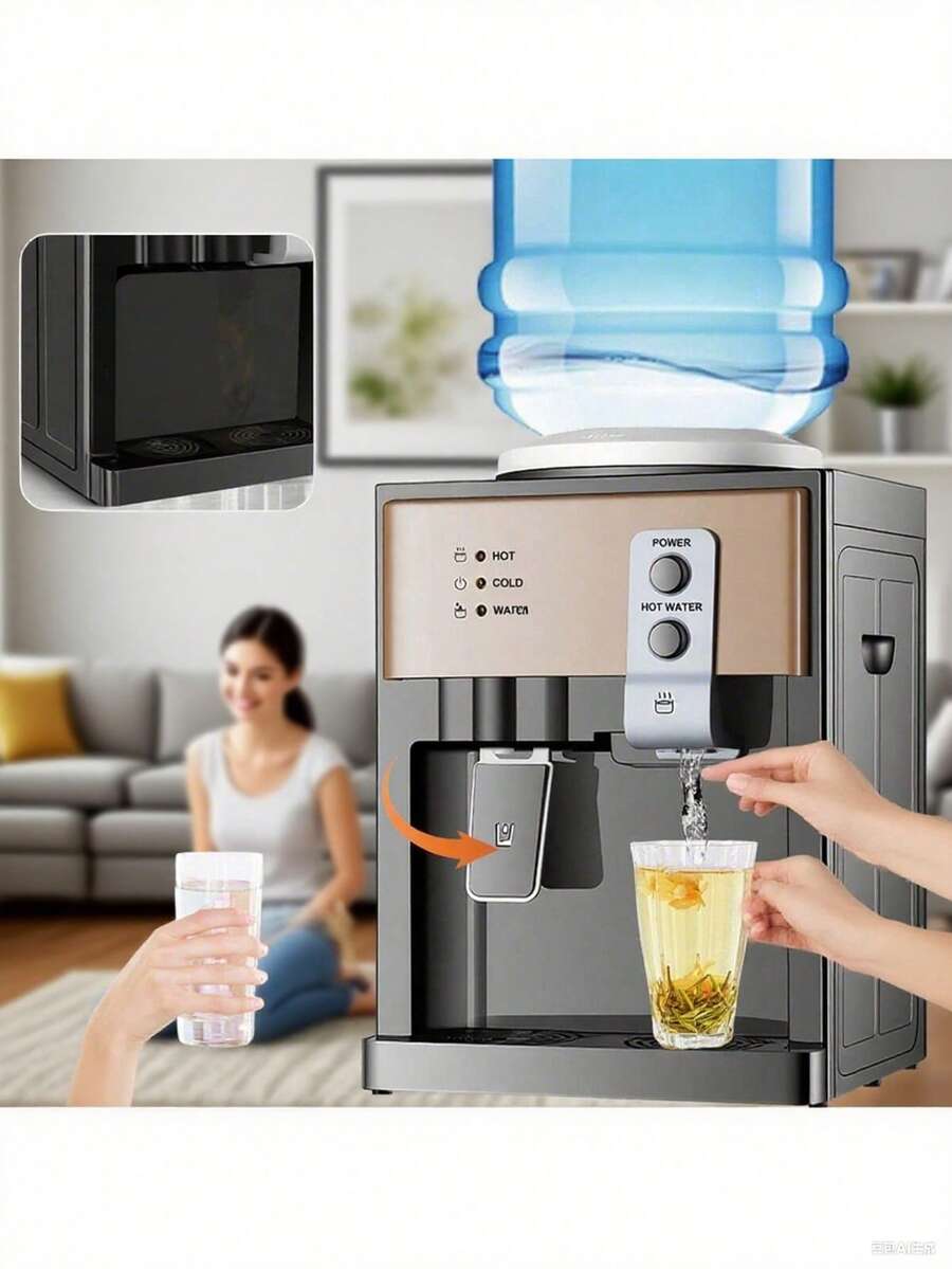Dispensador de agua, dispensador de agua, dispensador de agua 3 en 1, agua caliente, fría y tibia, calentamiento instantáneo y rápido, temperatura constante automática, carcasa de acero inoxidable para evitar quemaduras, apagado automático antisecado, ahorro de energía, adecuado para botellas de agua de varios tamaños, base cerrada para evitar la contaminación del suministro de agua, mantiene limpia la fuente de agua, extraíble para limpieza, color champán, de alta gama, adecuado para cocina, encimera, dormitorio u oficina - Tipo de Enchufe A USA (110-127V) - Ver 1