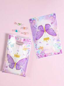 50个紫色蝴蝶手提包礼品袋，蝴蝶生日派对礼品包装袋，婚礼派对包装袋，生日礼品袋，派对袋，生日礼品包装用品，生日派对用品，生日装饰，生日礼品填充袋，塑料袋，一周岁生日派对用品，派对礼物，生日快乐，女孩生日，蝴蝶装饰，婴儿派对装饰