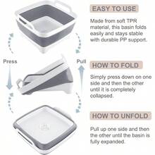 2.4 Gal9L Collapsible Dish Basin With Drain Plug, Space Saving Outdoor Multiuse Foldable Sink Tub, Dishpan, Kitchen Storage Tray For Camping, Vegetable Washing, RV Gray