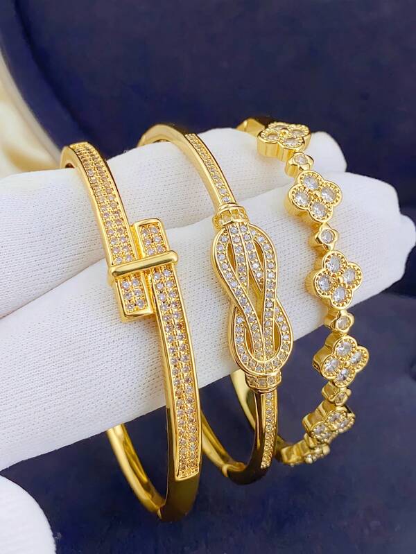 3 pièces/1 pièce Ensemble de bracelets en zirconium cubique élégant et scintillant pour femmes, convient pour les galas, les fêtes, le port quotidien et comme cadeau pour les amis