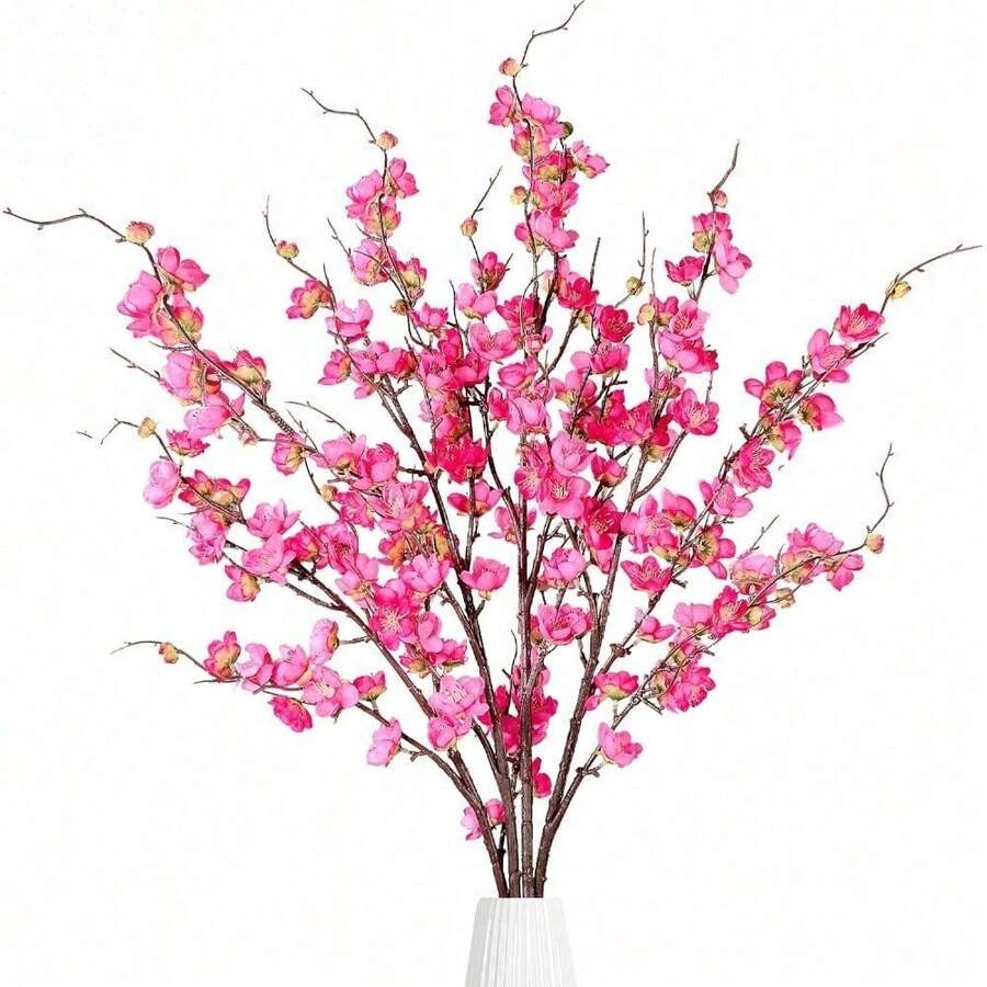 Artificial Cherry Blossom Flowers 4 Pcs Faux Cherry Blossom Stems Faux Silk Cherry Blossom Branches 41'' Fake Flowers Long Stems For Vase Arrangements Home Wedding Table Decor (Pink) KF - 玫瑰紅 - 查看 1