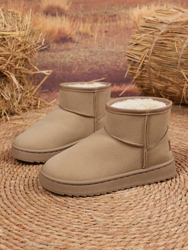 1 Pair Women's Solid Color Casual Thermal Lined Outdoor Snow Boots, Warm For Winter,Fur Boots