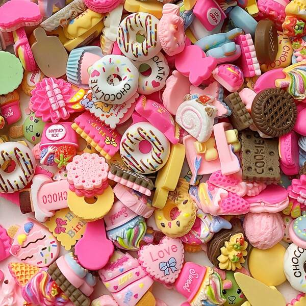 Colorful Cartoon Dessert Design Flat Back Resin Charms DIY Hair Clips, Phone Cases, Photo Frame Embellishments, Wall Decorations ,DIY Scrapbook Craft